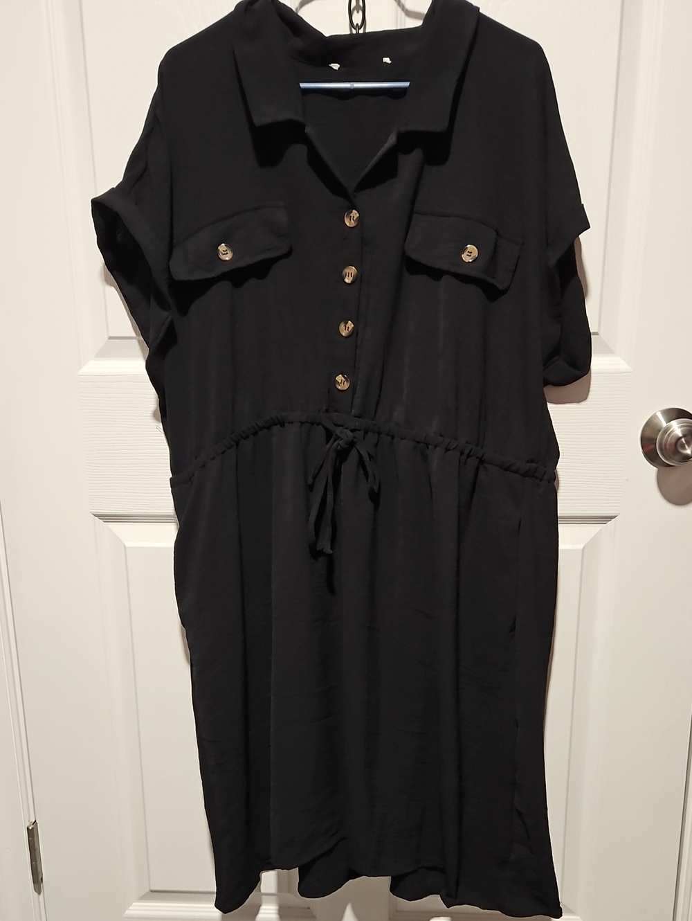 Navy Drawstring Shirt Dress - Women's Casual Shirt Dress
